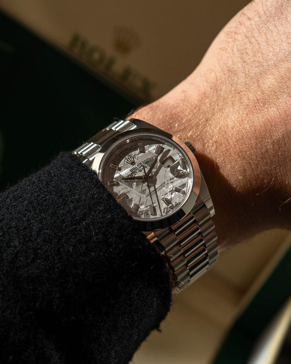 Rolex Day-Date 40 228206 - Meteorite Dial - Baguette Indexes - Full Set (2021)