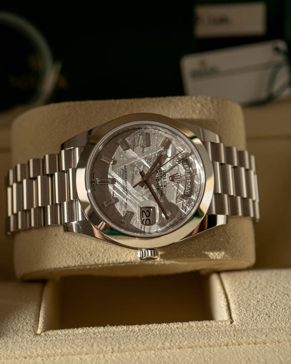 Rolex Day-Date 40 228206 - Meteorite Dial - Baguette Indexes - Full Set (2021)
