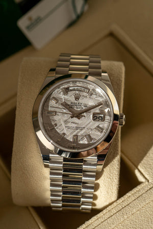 Rolex Day-Date 40 228206 - Meteorite Dial - Baguette Indexes - Full Set (2021)