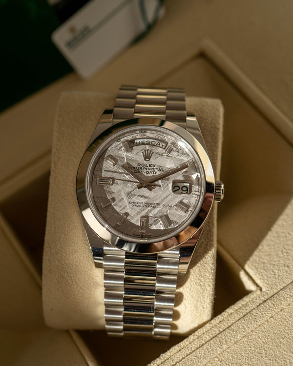 Rolex Day-Date 40 228206 - Meteorite Dial - Baguette Indexes - Full Set (2021)
