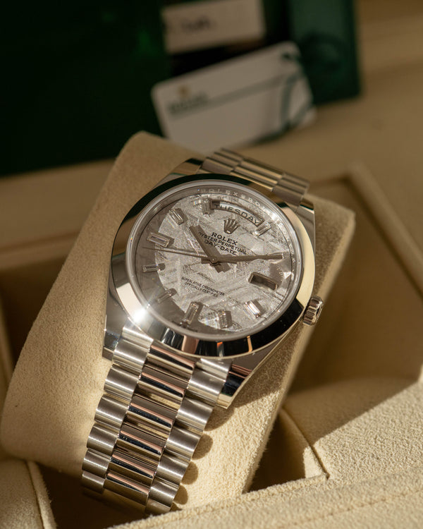 Rolex Day-Date 40 228206 - Meteorite Dial - Baguette Indexes - Full Set (2021)