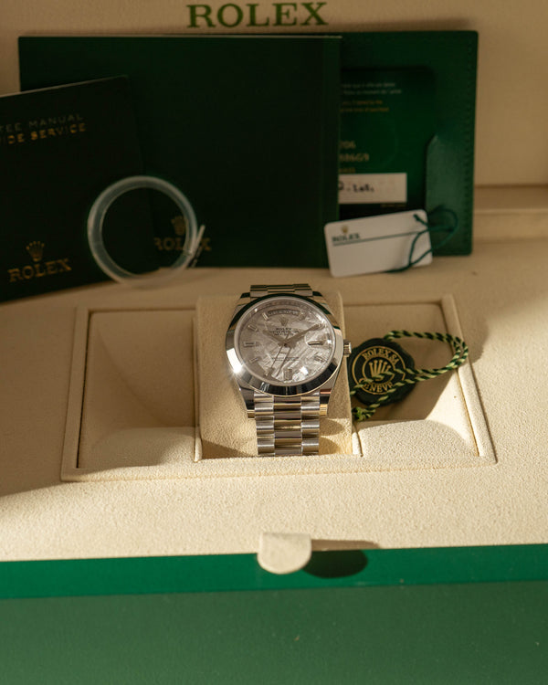Rolex Day-Date 40 228206 - Meteorite Dial - Baguette Indexes - Full Set (2021)