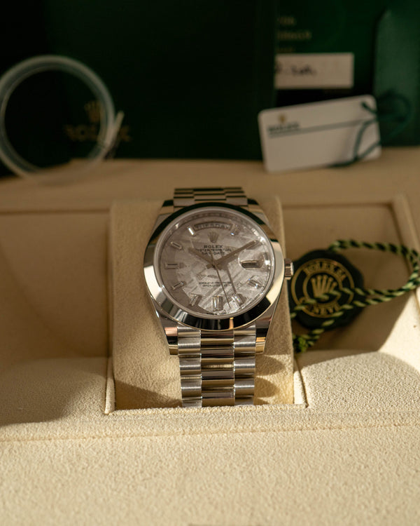 Rolex Day-Date 40 228206 - Meteorite Dial - Baguette Indexes - Full Set (2021)