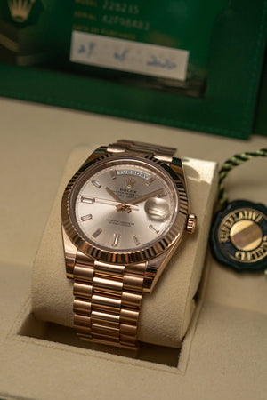 Rolex Watch Day-Date 40 228235 - Rose Gold - Sundust Baguette Dial - Full Set - 2020