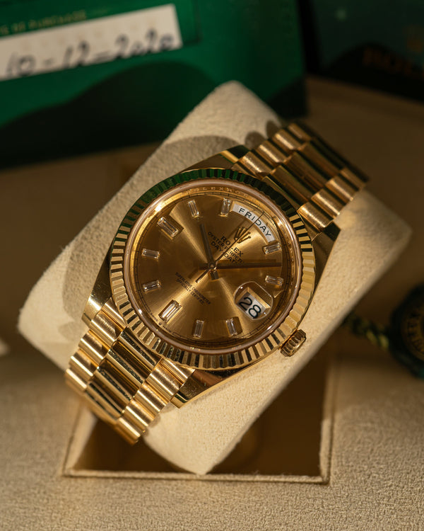 Rolex Day-Date 40 228238 – Champagne Diamond Dial – Full Set (2020)