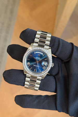 Rolex Watch Day-Date 40 228349RBR - Blue Roman Dial - Factory Diamond Bezel - Full Set (2020)