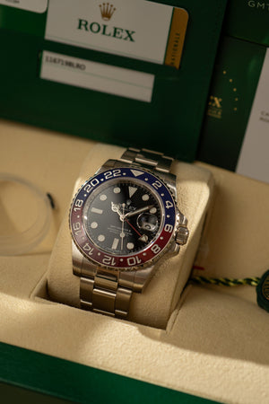 Rolex GMT-Master II 116719BLRO - White Gold Pepsi - Full Set (2018) - Rolex official service 2025