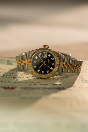 Rolex Lady-Datejust 26 69173 - Black Diamond Dial - With Papers (1989)