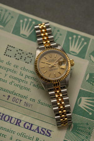 Rolex Lady-Datejust 26 69173 - Champagne Tapestry Dial - With Papers (1991)