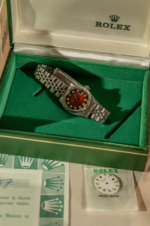 Rolex Lady-Datejust 6917/4 – Red Vignette Diamond Dial – Full Set (1984)