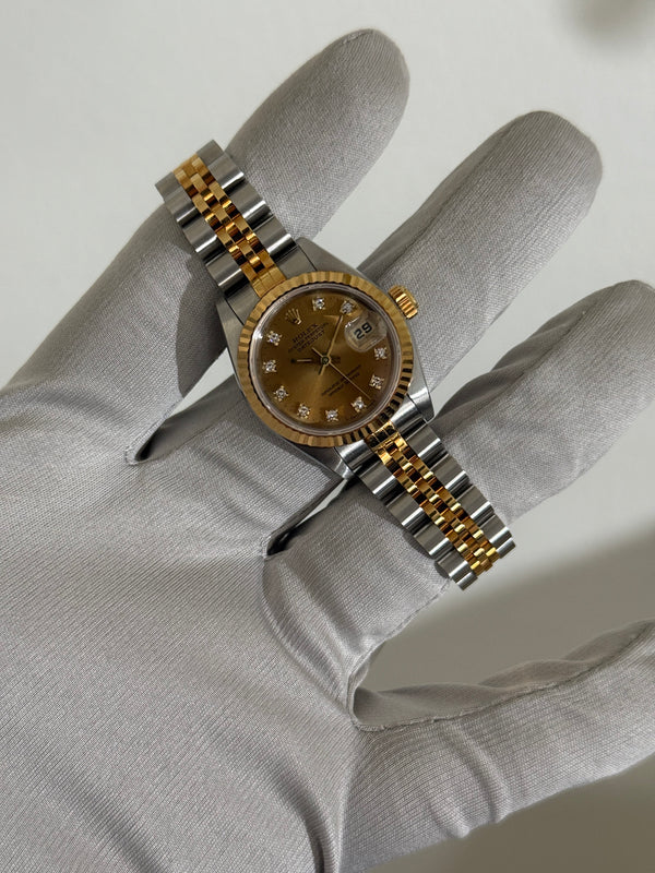 Rolex Watch Lady-Datejust 69173 - Champagne Diamond Dial - Papers & Serial Tag - 1994