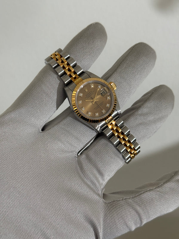 Rolex Watch Lady-Datejust 69173 - Champagne Diamond Dial - Papers & Serial Tag - 1994