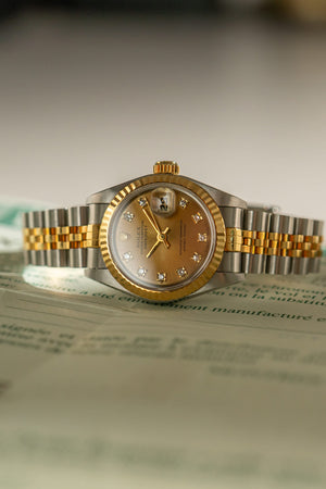 Rolex Watch Lady-Datejust 69173 - Champagne Diamond Dial - Papers & Serial Tag - 1994