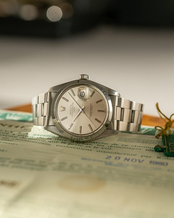 Rolex Watch Oyster Perpetual Date 1500 - Silver Dial - Papers & Serial Tag - 1980