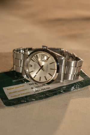 Rolex Oyster Perpetual Date 1500 – Silver Dial – Rolex Service Card (2021)
