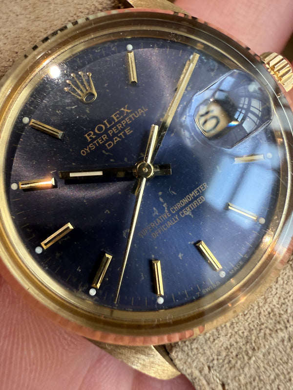 Rolex Watch Oyster Perpetual Date 15037 - Blue Dial 14k Yellow Gold - Watch Only (1987)