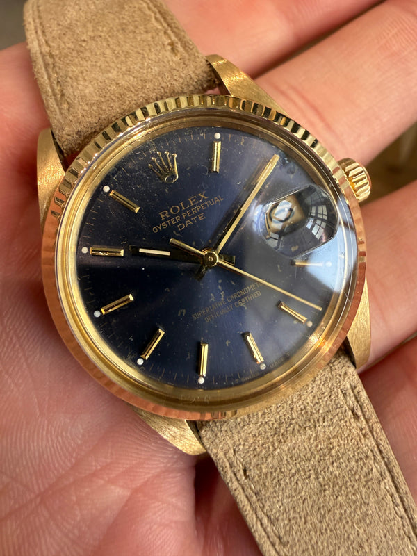 Rolex Watch Oyster Perpetual Date 15037 - Blue Dial 14k Yellow Gold - Watch Only (1987)