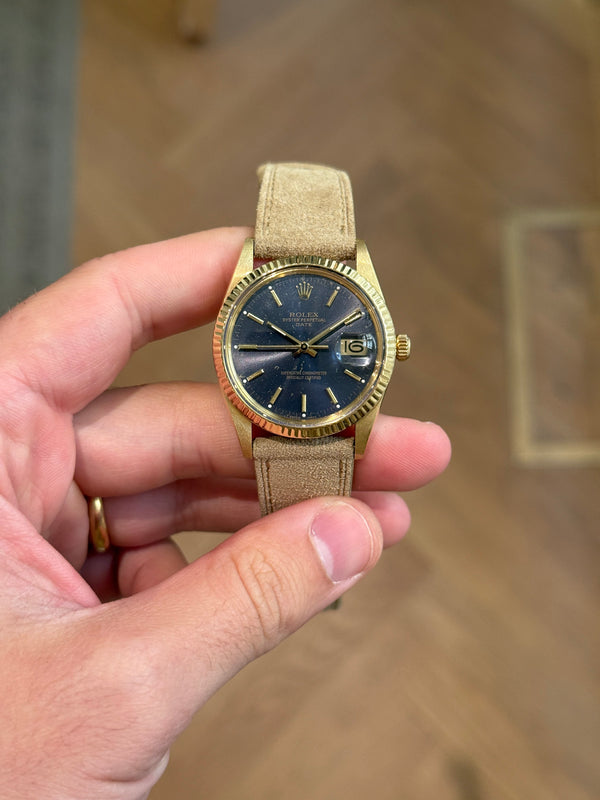 Rolex Watch Oyster Perpetual Date 15037 - Blue Dial 14k Yellow Gold - Watch Only (1987)