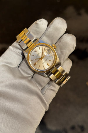 Rolex Watch Oyster Perpetual Date 1505 - Two-Tone Silver Dial - Watch Only - 1978