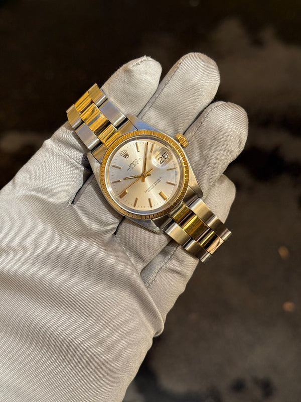 Rolex Watch Oyster Perpetual Date 1505 - Two-Tone Silver Dial - Watch Only - 1978