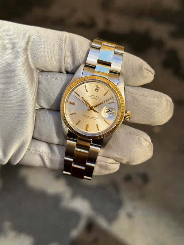 Rolex Watch Oyster Perpetual Date 1505 - Two-Tone Silver Dial - Watch Only - 1978