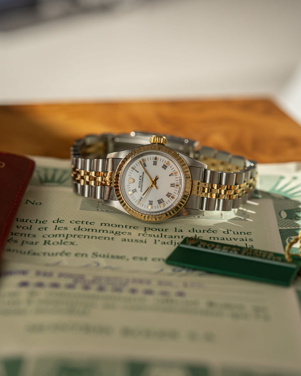 Rolex Watch Oyster Perpetual Lady 67193 - White Roman Dial - Papers & Serial Tag - 1990