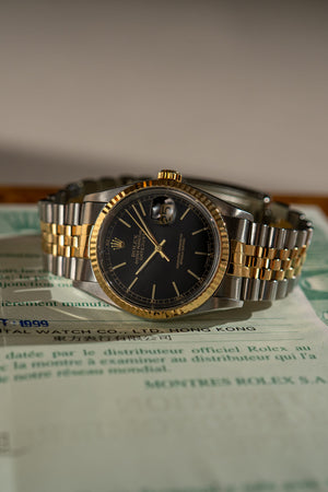 Rolex Watch Rolex Datejust 36 16233 - Black Dial Two-Tone Jubilee - Cert - 1999