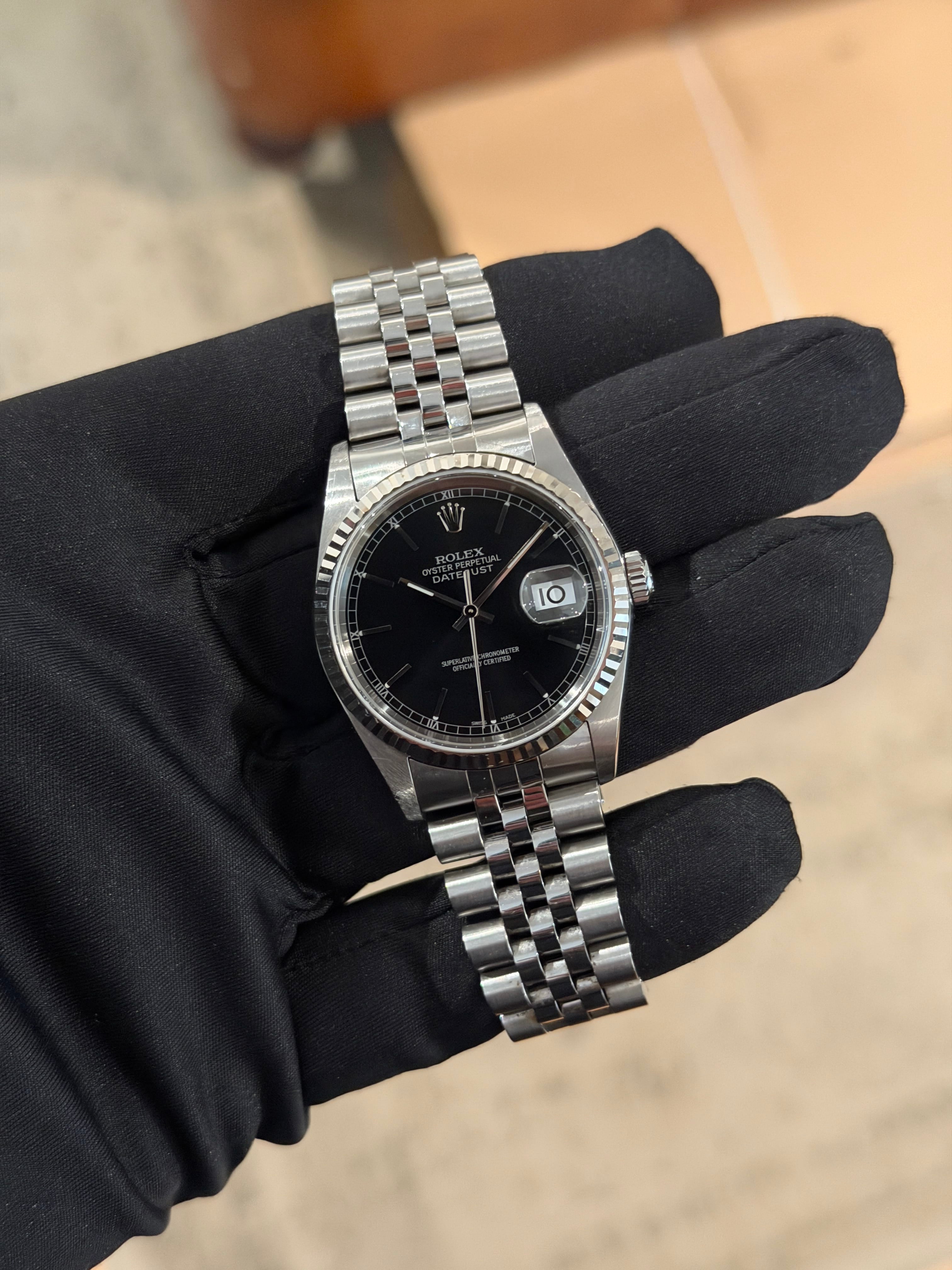 JMブラック36 Rolex Datejust 36 16234 - Black Dial Jubilee - Cert & Tags - ca