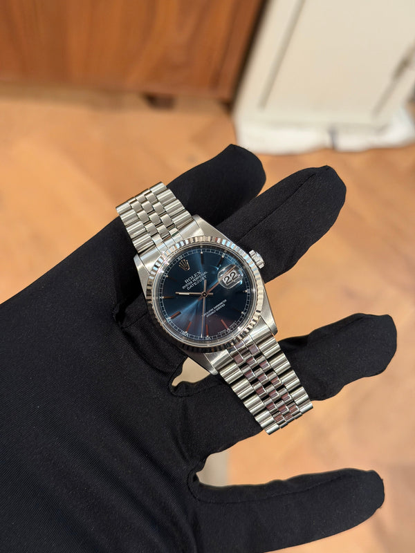 Rolex Watch Rolex Datejust 36 16234 - Blue Dial White Gold Fluted Bezel Jubilee - Watch Only - ca. 1996