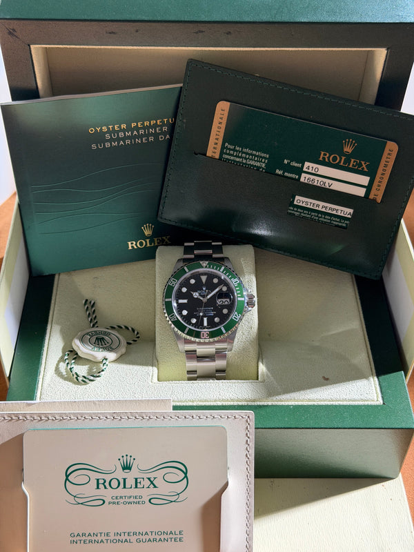 Rolex Watch Submariner Date 16610LV Kermit - Green Bezel - Full Set with RCP Certificate - 2007