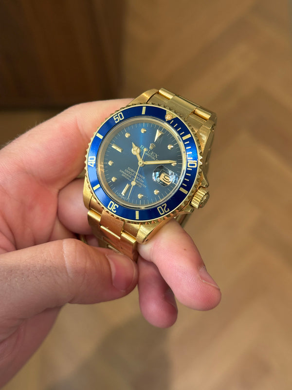 Rolex Watch Submariner Date 16808 - 18K Yellow Gold Blue Nipple Dial - Watch Only
