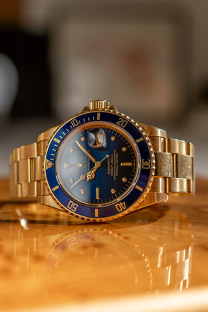 Rolex Watch Submariner Date 16808 - 18K Yellow Gold Blue Nipple Dial - Watch Only