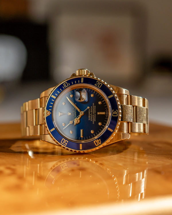 Rolex Watch Submariner Date 16808 - 18K Yellow Gold Blue Nipple Dial - Watch Only