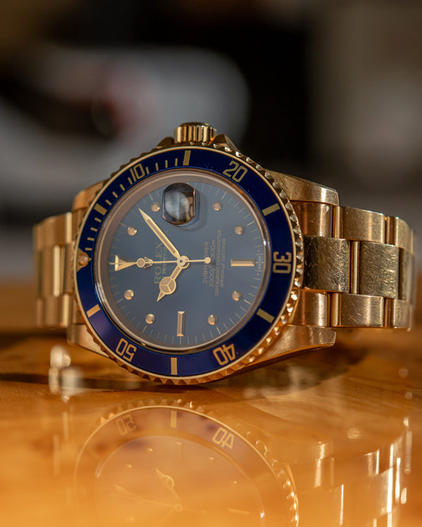 Rolex Watch Submariner Date 16808 - 18K Yellow Gold Blue Nipple Dial - Watch Only