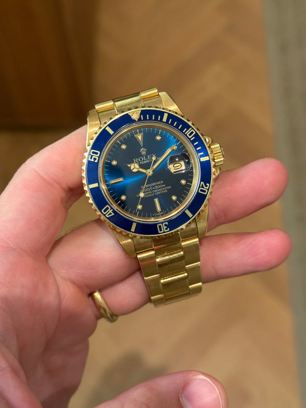 Rolex Watch Submariner Date 16808 - 18K Yellow Gold Blue Nipple Dial - Watch Only